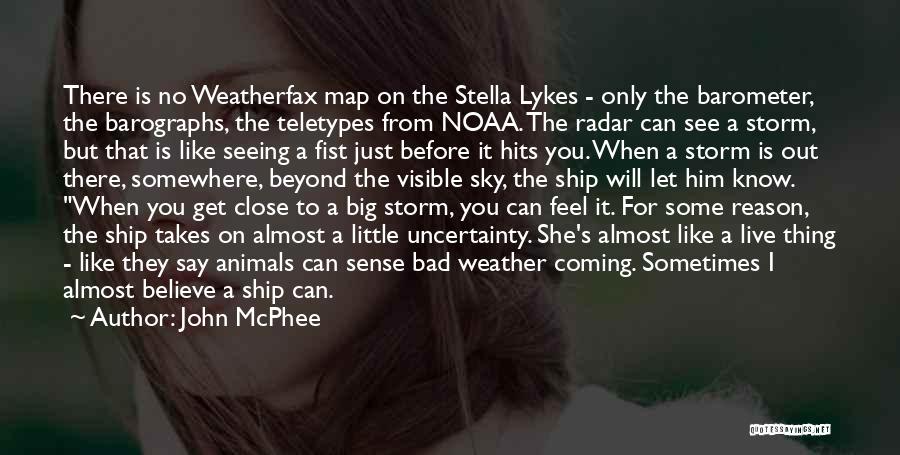 John McPhee Quotes: There Is No Weatherfax Map On The Stella Lykes - Only The Barometer, The Barographs, The Teletypes From Noaa. The