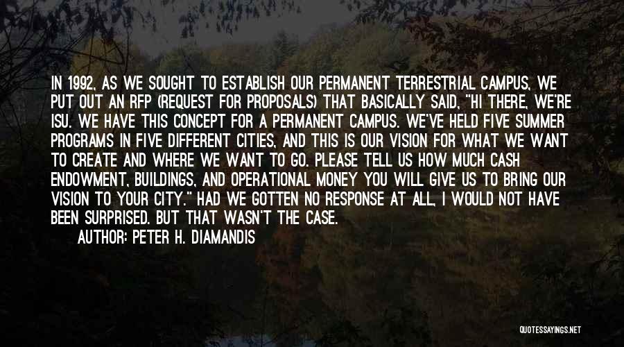 Peter H. Diamandis Quotes: In 1992, As We Sought To Establish Our Permanent Terrestrial Campus, We Put Out An Rfp (request For Proposals) That