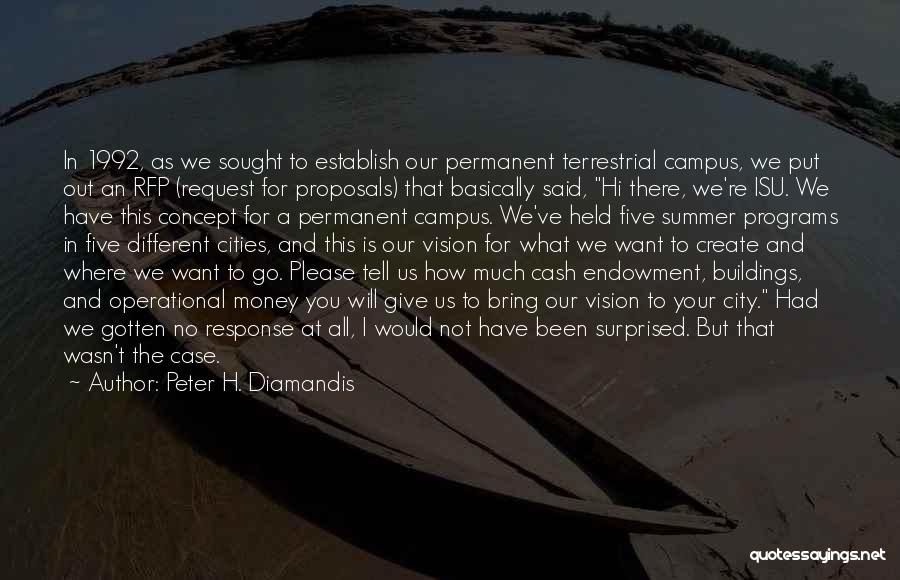 Peter H. Diamandis Quotes: In 1992, As We Sought To Establish Our Permanent Terrestrial Campus, We Put Out An Rfp (request For Proposals) That