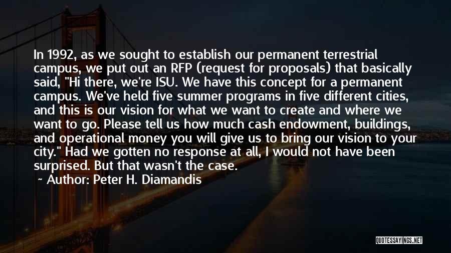 Peter H. Diamandis Quotes: In 1992, As We Sought To Establish Our Permanent Terrestrial Campus, We Put Out An Rfp (request For Proposals) That