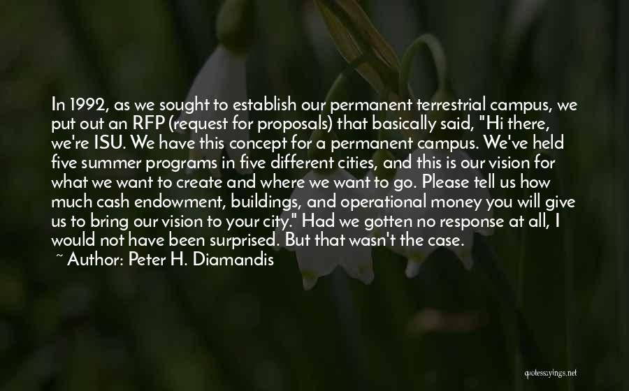 Peter H. Diamandis Quotes: In 1992, As We Sought To Establish Our Permanent Terrestrial Campus, We Put Out An Rfp (request For Proposals) That