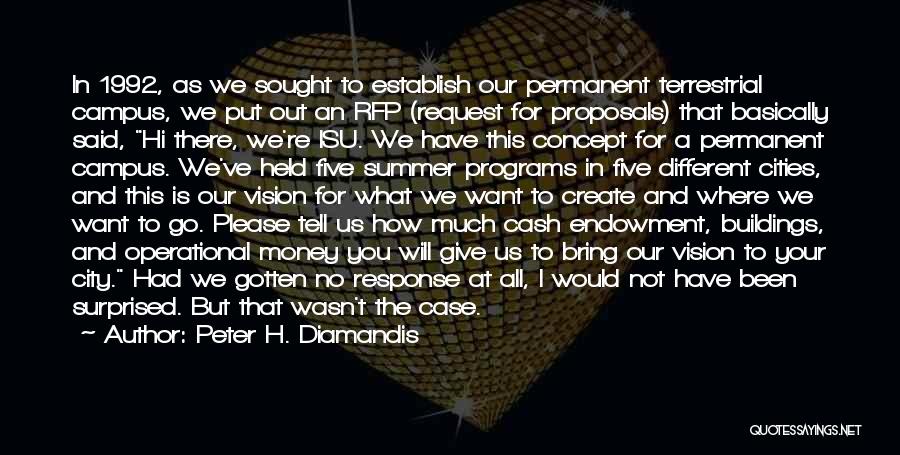 Peter H. Diamandis Quotes: In 1992, As We Sought To Establish Our Permanent Terrestrial Campus, We Put Out An Rfp (request For Proposals) That