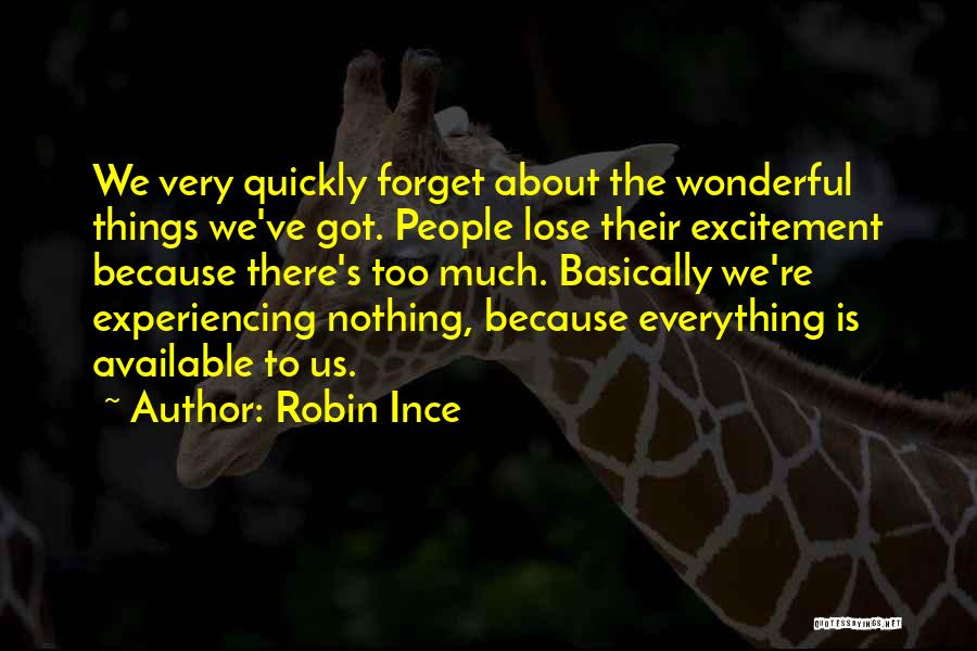 Robin Ince Quotes: We Very Quickly Forget About The Wonderful Things We've Got. People Lose Their Excitement Because There's Too Much. Basically We're