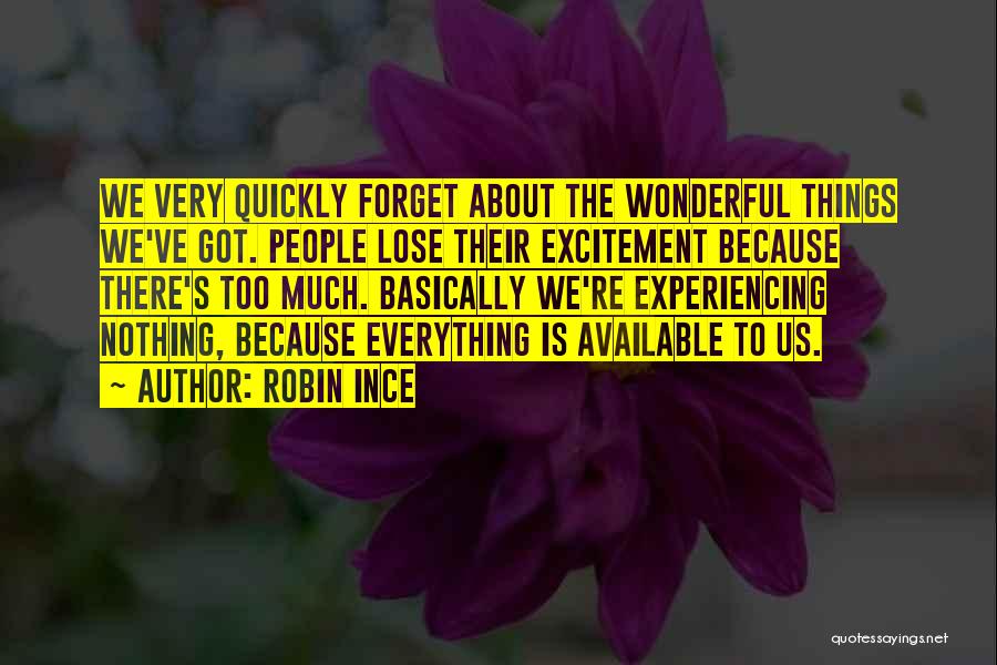 Robin Ince Quotes: We Very Quickly Forget About The Wonderful Things We've Got. People Lose Their Excitement Because There's Too Much. Basically We're