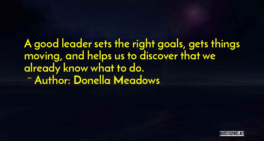 Donella Meadows Quotes: A Good Leader Sets The Right Goals, Gets Things Moving, And Helps Us To Discover That We Already Know What