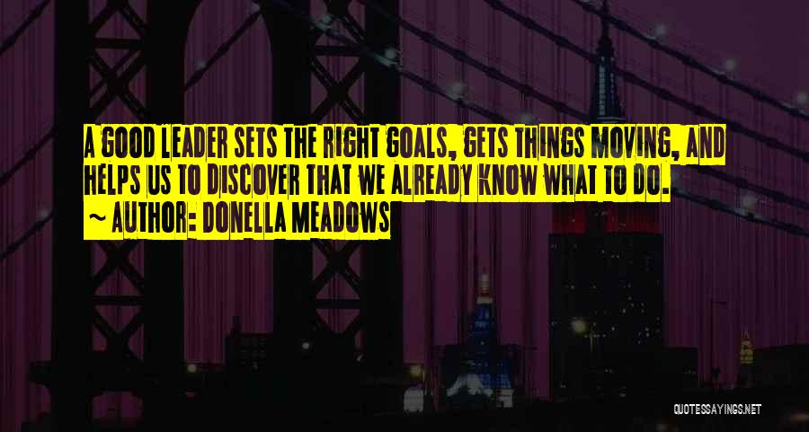 Donella Meadows Quotes: A Good Leader Sets The Right Goals, Gets Things Moving, And Helps Us To Discover That We Already Know What