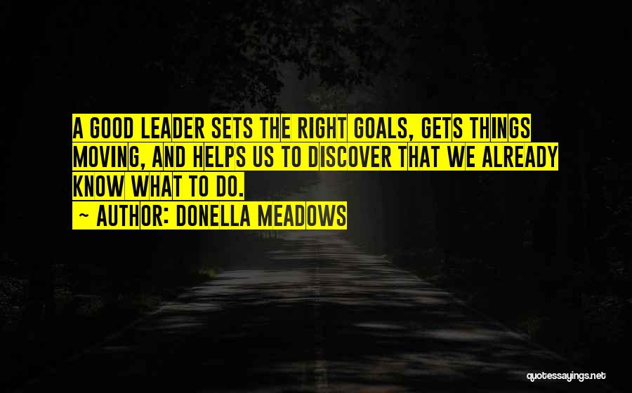 Donella Meadows Quotes: A Good Leader Sets The Right Goals, Gets Things Moving, And Helps Us To Discover That We Already Know What