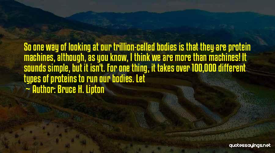 Bruce H. Lipton Quotes: So One Way Of Looking At Our Trillion-celled Bodies Is That They Are Protein Machines, Although, As You Know, I