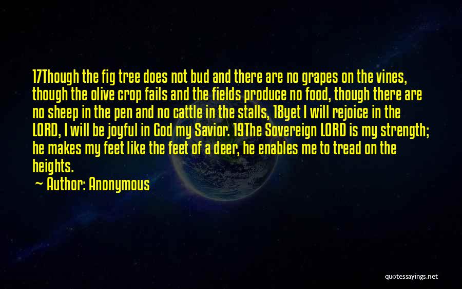 Anonymous Quotes: 17though The Fig Tree Does Not Bud And There Are No Grapes On The Vines, Though The Olive Crop Fails