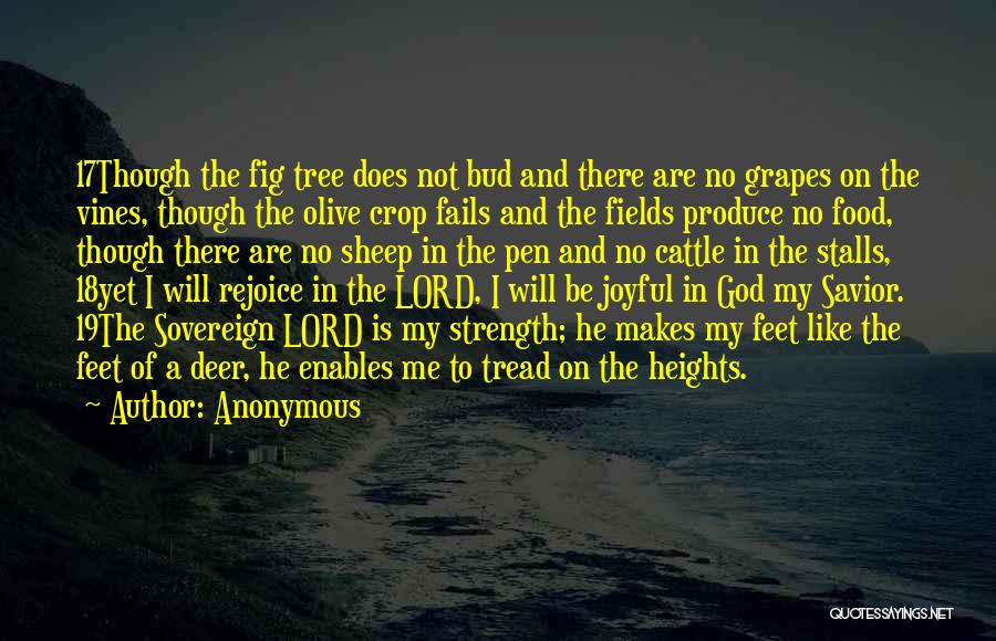 Anonymous Quotes: 17though The Fig Tree Does Not Bud And There Are No Grapes On The Vines, Though The Olive Crop Fails