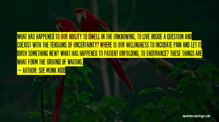 Sue Monk Kidd Quotes: What Has Happened To Our Ability To Dwell In The Unknowing, To Live Inside A Question And Coexist With The