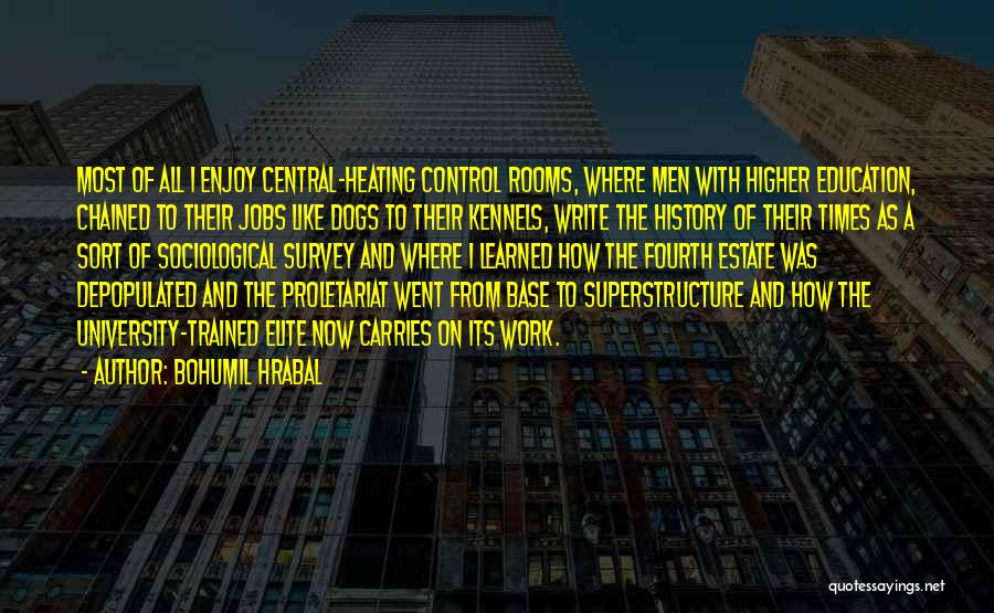 Bohumil Hrabal Quotes: Most Of All I Enjoy Central-heating Control Rooms, Where Men With Higher Education, Chained To Their Jobs Like Dogs To
