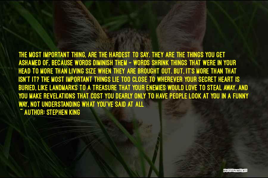 Stephen King Quotes: The Most Important Thing, Are The Hardest To Say. They Are The Things You Get Ashamed Of, Because Words Diminish