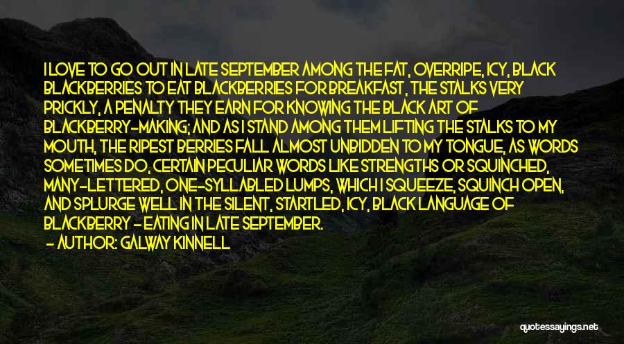 Galway Kinnell Quotes: I Love To Go Out In Late September Among The Fat, Overripe, Icy, Black Blackberries To Eat Blackberries For Breakfast,