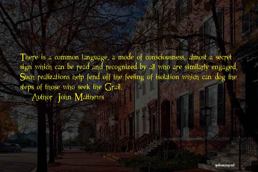 John Matthews Quotes: There Is A Common Language, A Mode Of Consciousness, Almost A Secret Sign Which Can Be Read And Recognized By