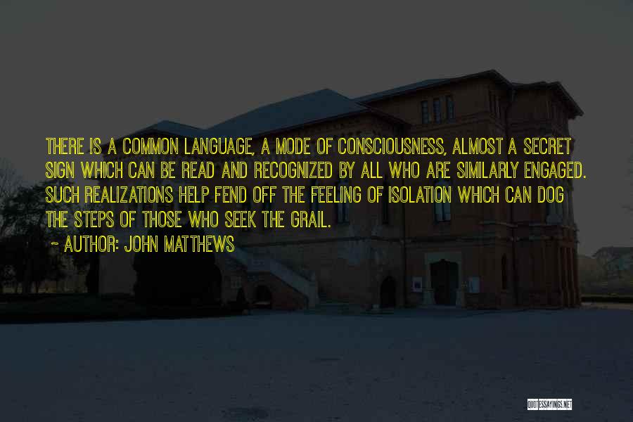 John Matthews Quotes: There Is A Common Language, A Mode Of Consciousness, Almost A Secret Sign Which Can Be Read And Recognized By