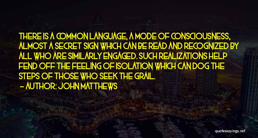 John Matthews Quotes: There Is A Common Language, A Mode Of Consciousness, Almost A Secret Sign Which Can Be Read And Recognized By