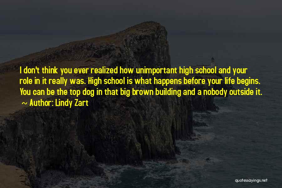 Lindy Zart Quotes: I Don't Think You Ever Realized How Unimportant High School And Your Role In It Really Was. High School Is