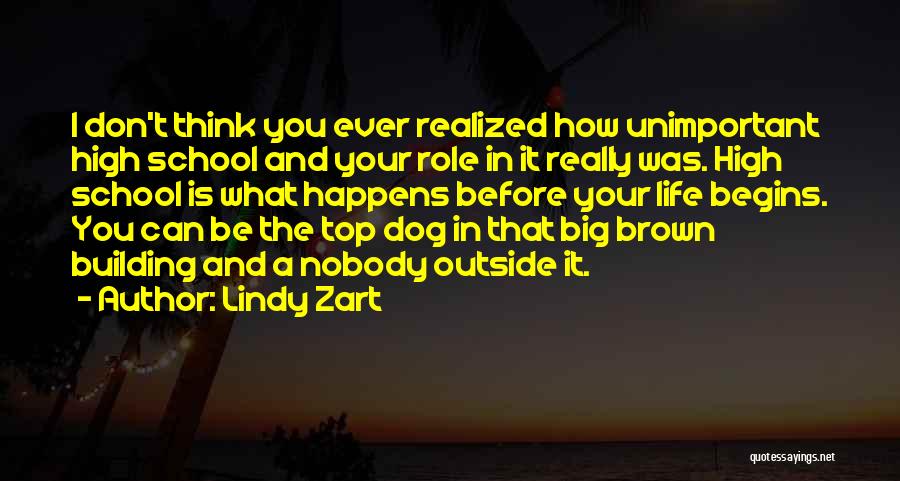 Lindy Zart Quotes: I Don't Think You Ever Realized How Unimportant High School And Your Role In It Really Was. High School Is