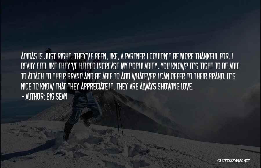 Big Sean Quotes: Adidas Is Just Right. They've Been, Like, A Partner I Couldn't Be More Thankful For. I Really Feel Like They've