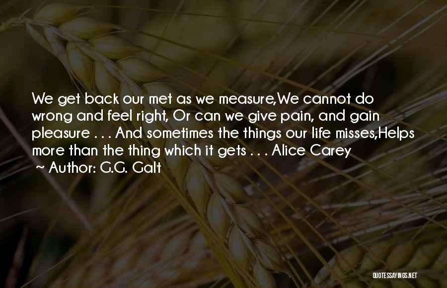 G.G. Galt Quotes: We Get Back Our Met As We Measure,we Cannot Do Wrong And Feel Right, Or Can We Give Pain, And