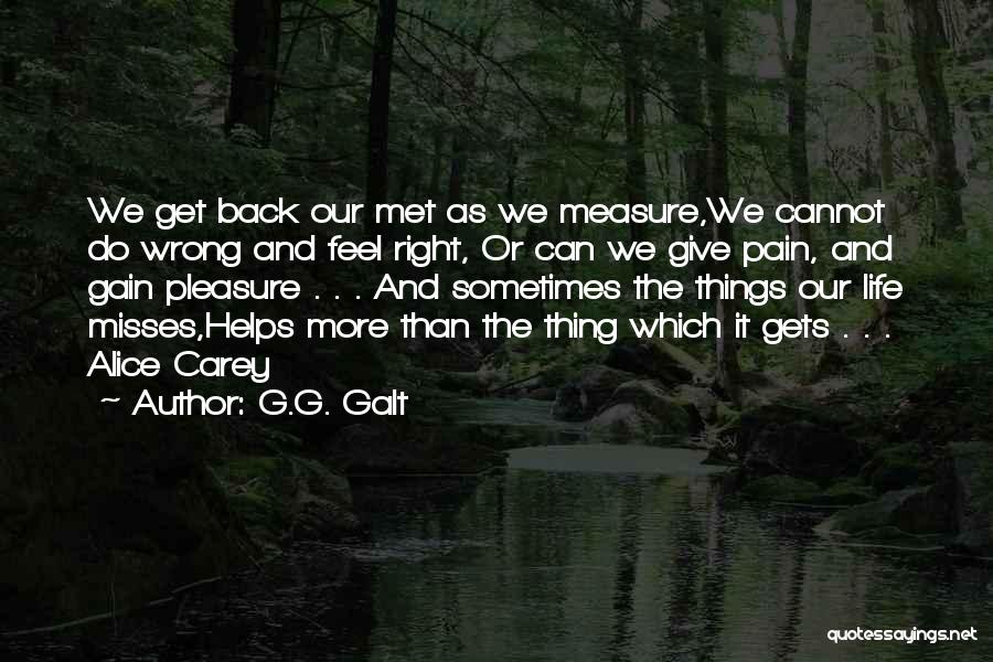 G.G. Galt Quotes: We Get Back Our Met As We Measure,we Cannot Do Wrong And Feel Right, Or Can We Give Pain, And