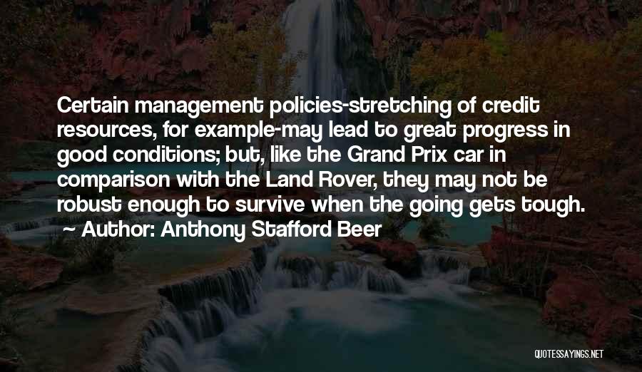 Anthony Stafford Beer Quotes: Certain Management Policies-stretching Of Credit Resources, For Example-may Lead To Great Progress In Good Conditions; But, Like The Grand Prix