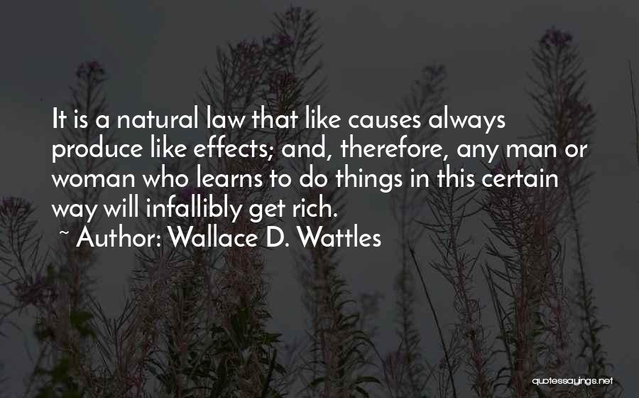 Wallace D. Wattles Quotes: It Is A Natural Law That Like Causes Always Produce Like Effects; And, Therefore, Any Man Or Woman Who Learns