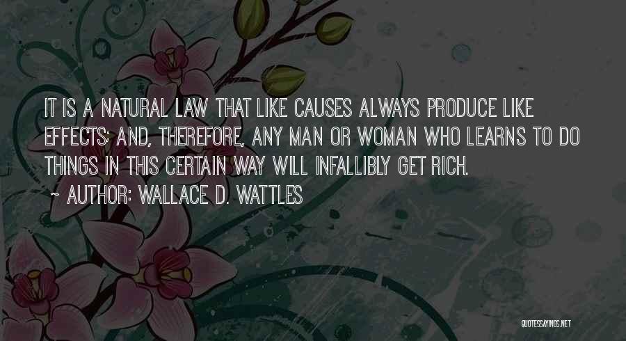 Wallace D. Wattles Quotes: It Is A Natural Law That Like Causes Always Produce Like Effects; And, Therefore, Any Man Or Woman Who Learns