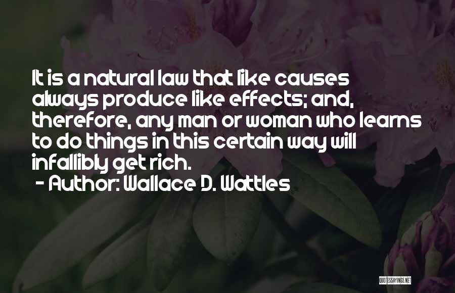 Wallace D. Wattles Quotes: It Is A Natural Law That Like Causes Always Produce Like Effects; And, Therefore, Any Man Or Woman Who Learns