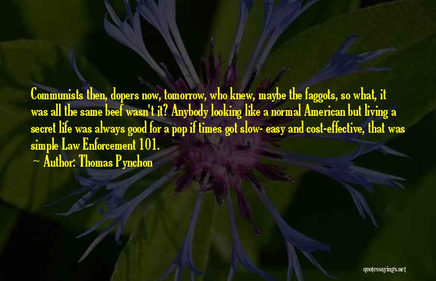 Thomas Pynchon Quotes: Communists Then, Dopers Now, Tomorrow, Who Knew, Maybe The Faggots, So What, It Was All The Same Beef Wasn't It?
