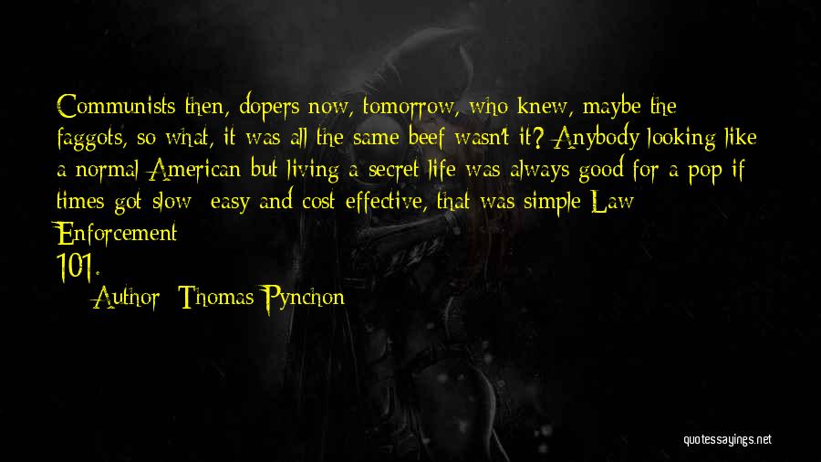 Thomas Pynchon Quotes: Communists Then, Dopers Now, Tomorrow, Who Knew, Maybe The Faggots, So What, It Was All The Same Beef Wasn't It?