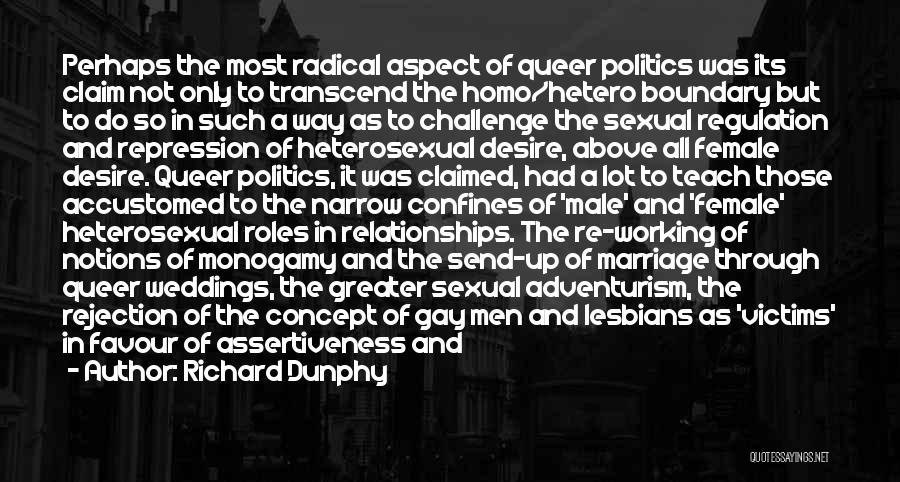 Richard Dunphy Quotes: Perhaps The Most Radical Aspect Of Queer Politics Was Its Claim Not Only To Transcend The Homo/hetero Boundary But To