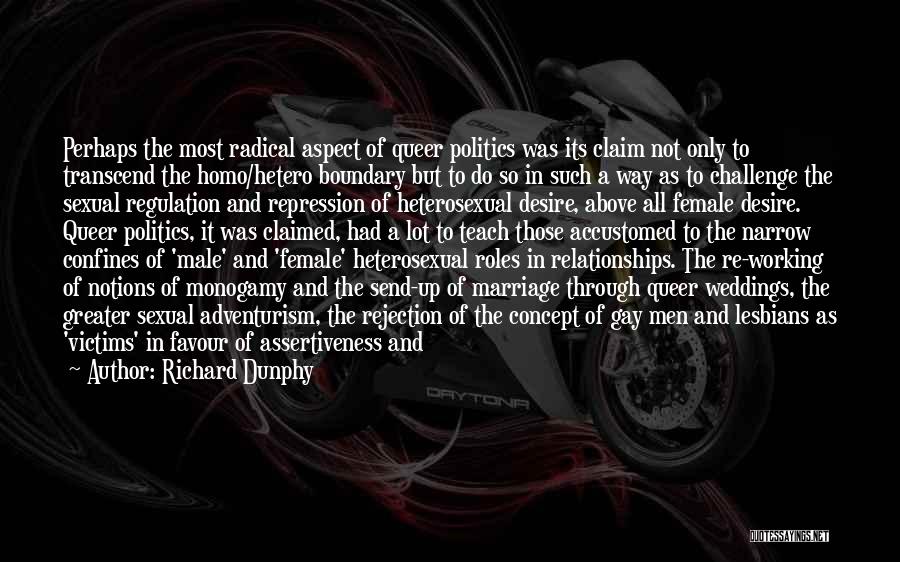 Richard Dunphy Quotes: Perhaps The Most Radical Aspect Of Queer Politics Was Its Claim Not Only To Transcend The Homo/hetero Boundary But To