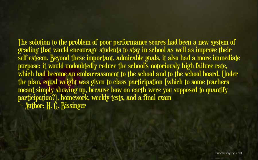 H. G. Bissinger Quotes: The Solution To The Problem Of Poor Performance Scores Had Been A New System Of Grading That Would Encourage Students