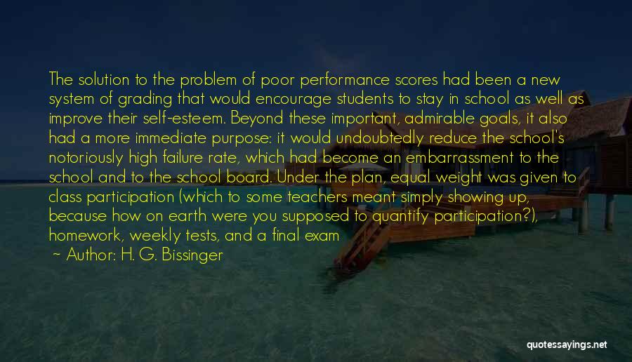H. G. Bissinger Quotes: The Solution To The Problem Of Poor Performance Scores Had Been A New System Of Grading That Would Encourage Students