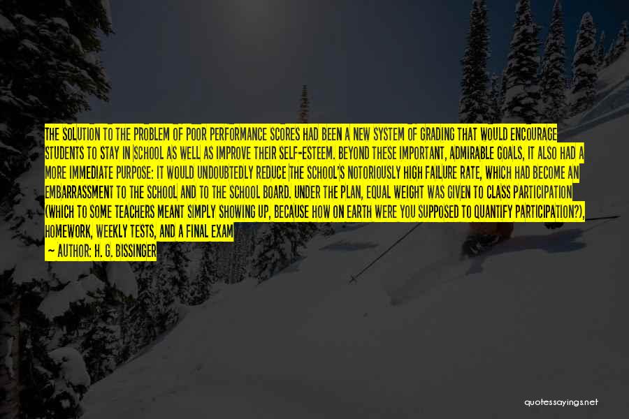 H. G. Bissinger Quotes: The Solution To The Problem Of Poor Performance Scores Had Been A New System Of Grading That Would Encourage Students