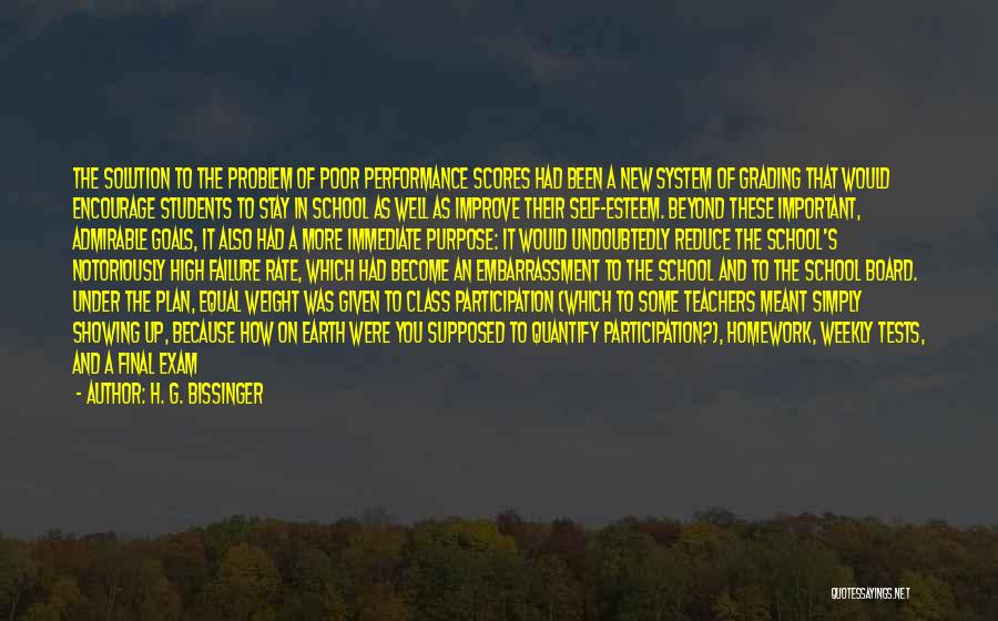 H. G. Bissinger Quotes: The Solution To The Problem Of Poor Performance Scores Had Been A New System Of Grading That Would Encourage Students