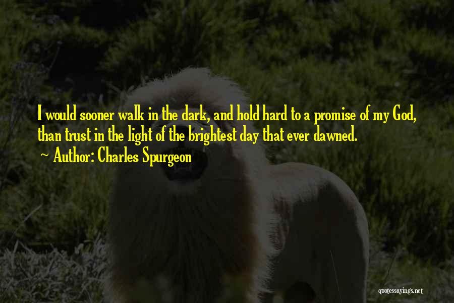 Charles Spurgeon Quotes: I Would Sooner Walk In The Dark, And Hold Hard To A Promise Of My God, Than Trust In The