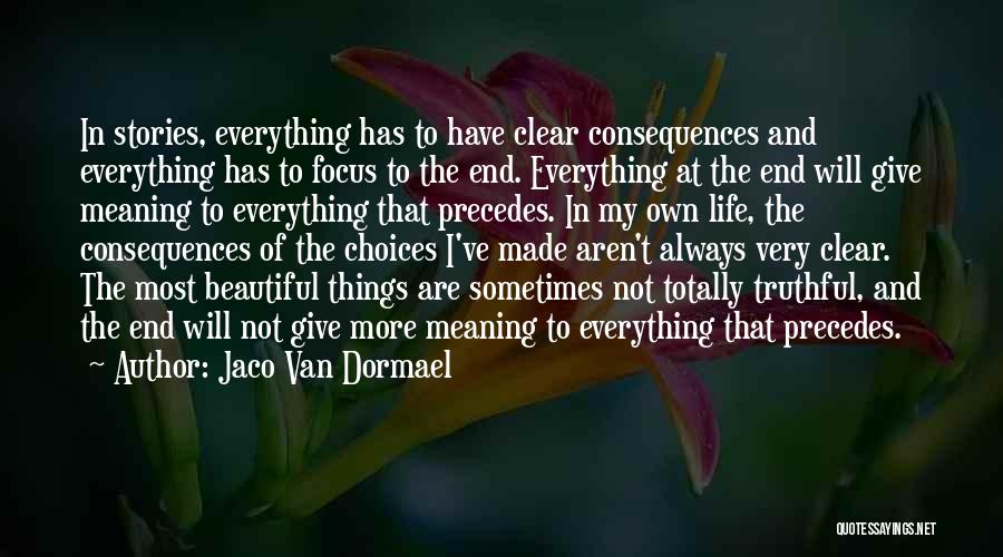 Jaco Van Dormael Quotes: In Stories, Everything Has To Have Clear Consequences And Everything Has To Focus To The End. Everything At The End
