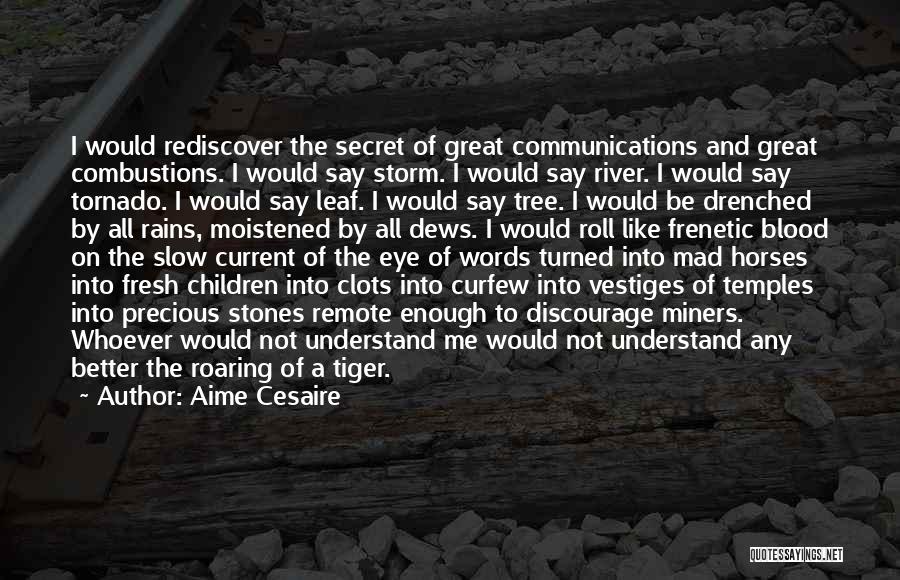 Aime Cesaire Quotes: I Would Rediscover The Secret Of Great Communications And Great Combustions. I Would Say Storm. I Would Say River. I