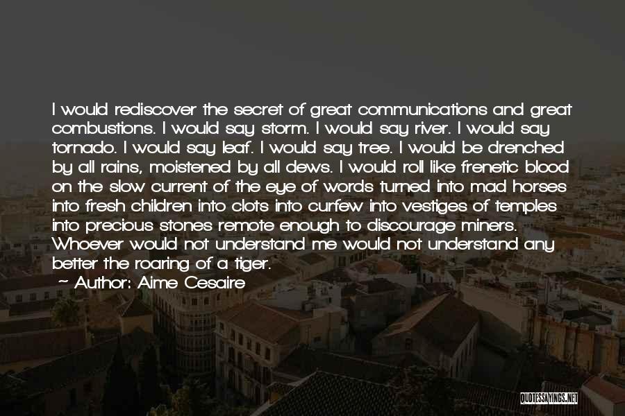 Aime Cesaire Quotes: I Would Rediscover The Secret Of Great Communications And Great Combustions. I Would Say Storm. I Would Say River. I