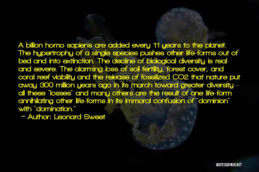 Leonard Sweet Quotes: A Billion Homo Sapiens Are Added Every 11 Years To The Planet. The Hypertrophy Of A Single Species Pushes Other