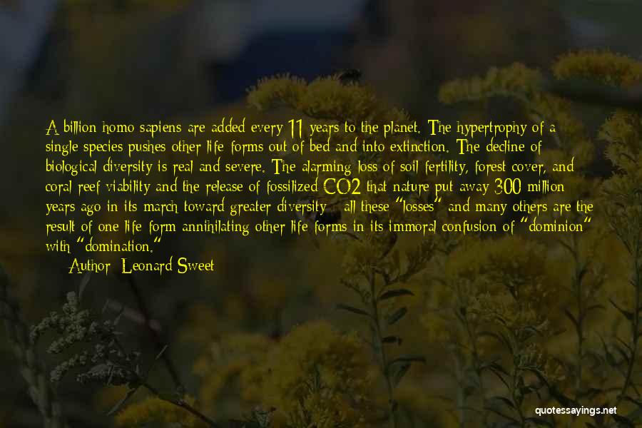 Leonard Sweet Quotes: A Billion Homo Sapiens Are Added Every 11 Years To The Planet. The Hypertrophy Of A Single Species Pushes Other