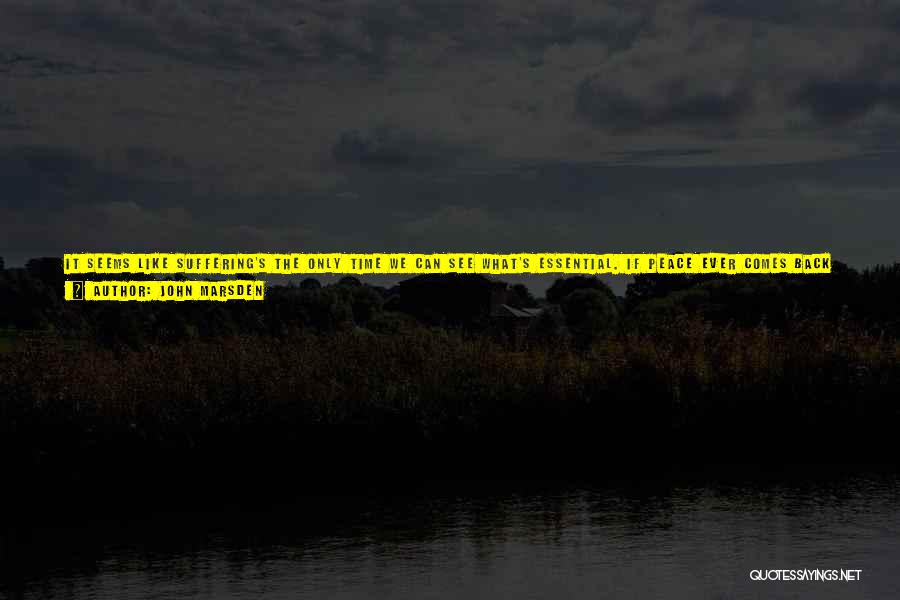 John Marsden Quotes: It Seems Like Suffering's The Only Time We Can See What's Essential. If Peace Ever Comes Back I'm Making A