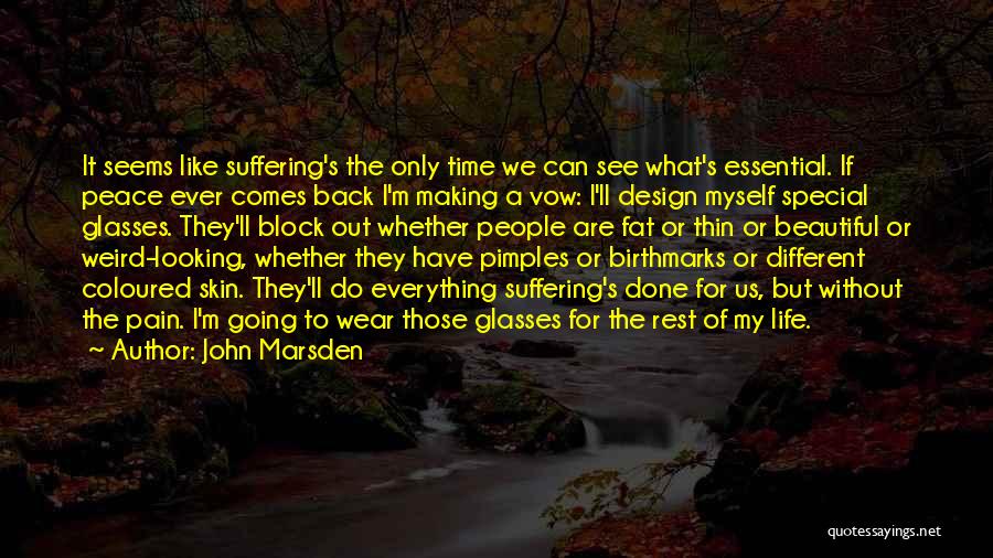 John Marsden Quotes: It Seems Like Suffering's The Only Time We Can See What's Essential. If Peace Ever Comes Back I'm Making A