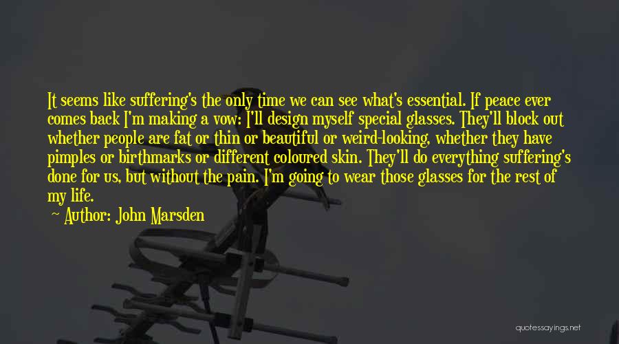 John Marsden Quotes: It Seems Like Suffering's The Only Time We Can See What's Essential. If Peace Ever Comes Back I'm Making A