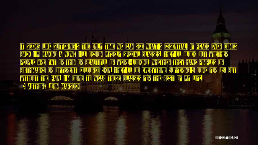 John Marsden Quotes: It Seems Like Suffering's The Only Time We Can See What's Essential. If Peace Ever Comes Back I'm Making A