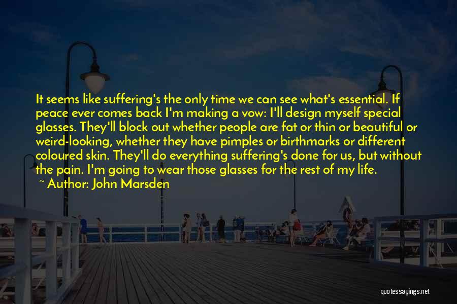 John Marsden Quotes: It Seems Like Suffering's The Only Time We Can See What's Essential. If Peace Ever Comes Back I'm Making A