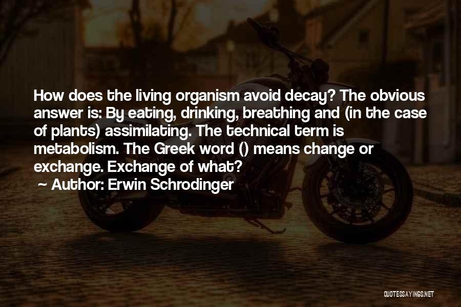 Erwin Schrodinger Quotes: How Does The Living Organism Avoid Decay? The Obvious Answer Is: By Eating, Drinking, Breathing And (in The Case Of